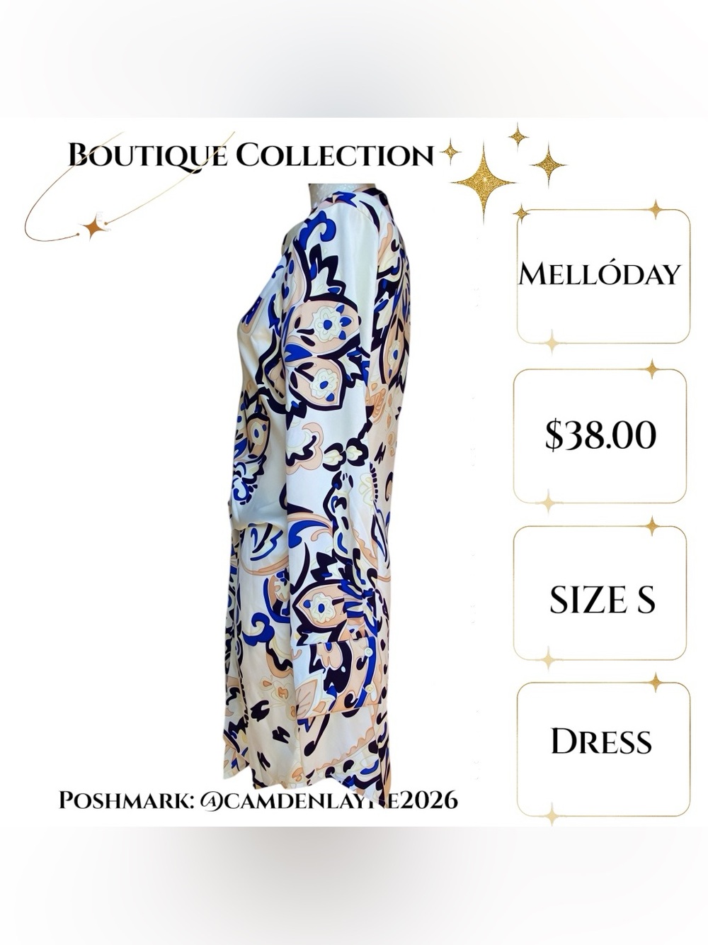 MELLODAY Cream Shirt Dress with Navy and Black Floral Print - Picture 6 of 8